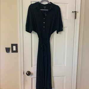 A New Day Blue Pleated Polo Collar Dress with 3/4 Dolman Sleeves